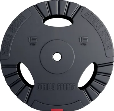 Produktbild von GORILLA SPORTS® Hantelscheiben - 15kg Gewichte, 30/31 mm Bohrung, mit Tri-Grip, Kunststoff - Gewichtsscheiben Set, Hantelscheiben-Set