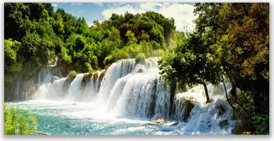 Produktbild von Glasbilder 140x70 Wandbild Druck auf Glas Wasserfall Bäume Natur