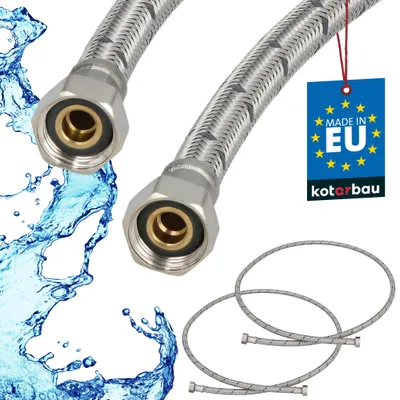 Obrázek produktu pro KOTARBAU® Sada 2 ks ohebné hadice 3/8 palce, vodní hadice 150 cm, vyztužená hadice 3/8“ x 3/8“, přípojná hadice, armatury, hadice k vodovodnímu kohoutku, s nerezovým pláštěm