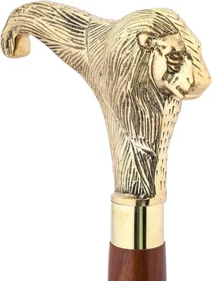 Produktbild von Famanu Gehstock mit abnehmbarem Messing-Löwenhandgriff - 91 cm, Holzfarbe