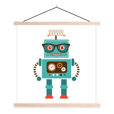 Produktbild von MuchoWow® Textilposter Roboter - Schutzbrille - Zahnräder - Gesicht - Jungen - Kinder 60x60 cm mit holzfarbenen Rahmen - Wanddekoration