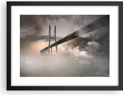 Produktbild von Gerahmtes Poster - Schwarzer Rahmen - Brücke Nebel Wasser - 40x30 cm - Wand Bild - Wanddeko - Wandbilder - Kunstposter - Wandposter - Bilderrahmen - Bilder - Kunstdruck - Wandbild - P2BAA40x30-3525