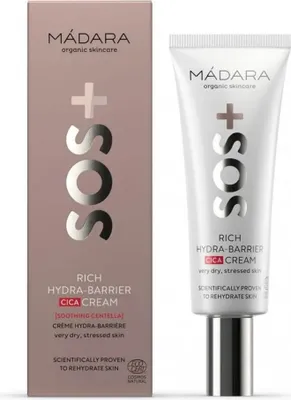 Obrázek produktu pro MÁDARA Cosmetics SOS Rich Hydra-Barrier CICA Cream, Denní krém, Ženy, Velmi suchá pokožka, Obličej, Proti stárnutí, Hydratační, Hydratující, Vyživující, Oprava, Zklidňující, 40 ml