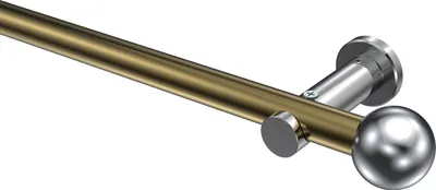 Produktbild von Interdeco Gardinenstange / Vorhangstange Messing Antik / Chrom, Typ Platon Luino (Kugel) ohne Ringe, 20 mm Ø 1-läufig, 520 cm