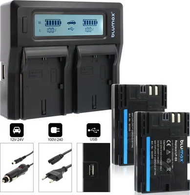 Produktbild von 2x Akku + Lader für Canon LP-E6 EOS R5 R6 5DS 90D 7D LP-E6N  2000 mAh (7,2V)