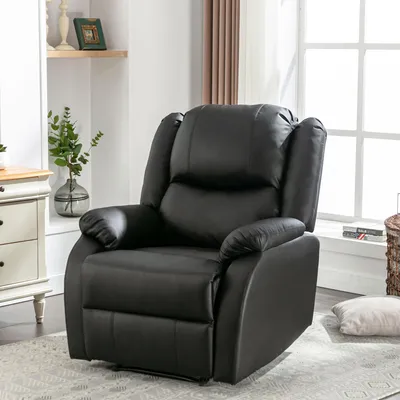 Image de OKWISH Fauteuil Relax Manuel, Avec Repose-Pieds Et Inclinaison Réglable, Appui-Tête Ergonomique, Cuir PU, 80x90x100 cm - Noir