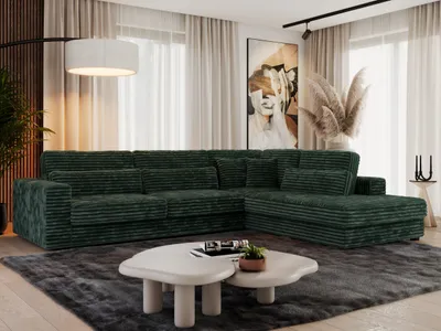 Produktbild von MKS MEBLE Ecksofa Sofa L-Form Grau Struktur, Wohnlandschaft L-Form, Couch L Form, Sofagarnitur Couchgarnitur Polsterecke, Breite: 316 cm - Savona L - Grün Cord - Rechts