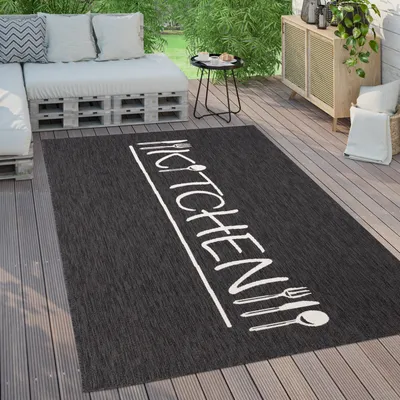 Produktbild von Outdoor Teppich Wetterfest Balkon Küche Modernes Muster Mit Schriftzug Grösse 80x150 cm