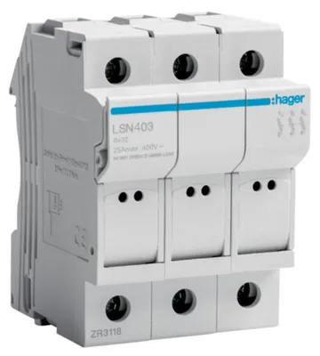 Immagine prodotto di Elemento fusibile 3P 25A 400V L32 3PLE - Supporto per fusibile cilindrico LSN403