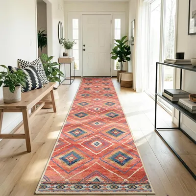 Produktbild von Flurteppich 60 x 300 cm, rot, rutschfest, Kurzflor, für Flur