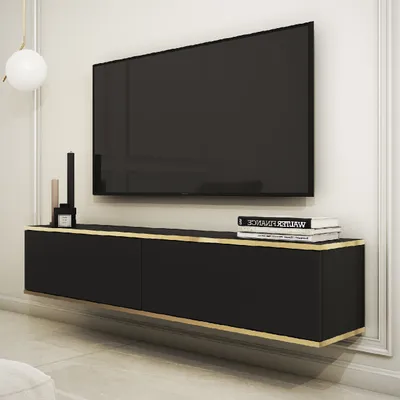 Produktbild von TV Lowboard Schrank Fernsehtisch ORO 135 schwarz 135x30x32cm