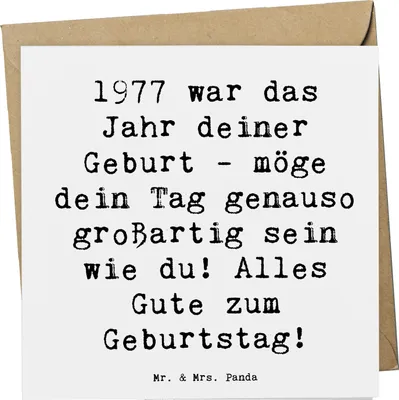 Produktbild von Mr. & Mrs. Panda Grußkarte Spruch 1977 Geburtstag - Weiß - Geschenk, Alter, Glückwunschkarte, Happy Birthday, faltkarte, Jahr deiner Geburt, herzlichen Glückwunsch