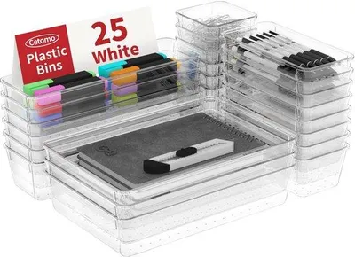 Zdjęcie produktu dla Zestaw plastikowych organizerów do bagażnika, regulowanych, przezroczystych, w 4 rozmiarach