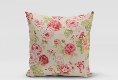 Produktbild von SCHÖNER LEBEN. Kissenhülle Blumen Rosen beige grün rot Größe 70x70cm (HxB) 70x70cm (HxB) Größe