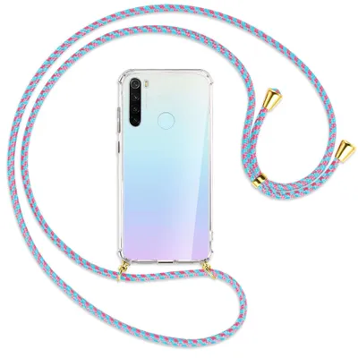 Produktbild von Handykette Backcover-Schutzhülle mit Band (Metall goldfarben) für Xiaomi Redmi Note 8 - pink/mint