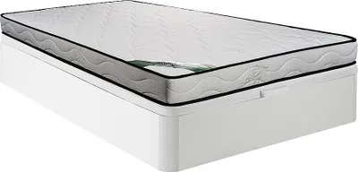 Produktbild von Set 140 x 190 cm Rahmen mit Box weiß + 15 cm dicke Schaumstoffmatratze mit Bambusbezug - Marke KANANI by NATUREA