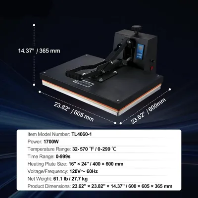 Productafbeelding van Warmtepers - Hittepers - Transferpers - Sublimatiepers - Textielpers - 16 x 24 Inch Werkoppervlak