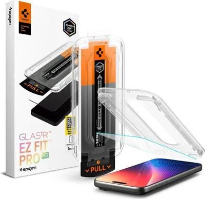 Produktbild von Spigen Glas.tR EZ Fit Pro HD, Apple, iPhone 17 Pro / iPhone 17 / iPhone 16 Pro, Staubresistent, Kratzresistent, Transparent, 1 Stück(e)