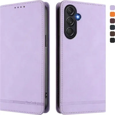 Produktbild von Hülle für Samsung Galaxy M55, Retro Kunstleder Ständer Klapphülle mit Kartenfächer und Magnetische Violett