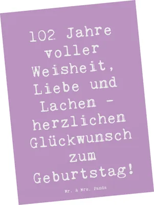 Produktbild von Mr. & Mrs. Panda Postkarte Spruch 102. Geburtstag Glückwünsche - Lavendeltraum - Geschenk, Ansichtskarten, Grußkarte, Geburtstagsgeschenk, 102 Jahre, Ansichtskarte