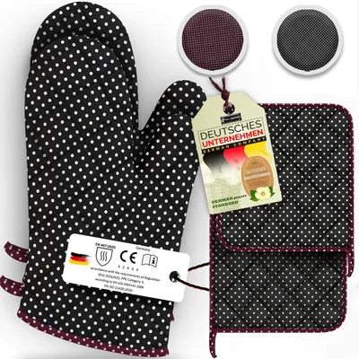 Zdjęcie produktu dla Zestaw 4 rękawic i podkładek, Odporny na Ciepło Bawełniany Rękawica, 2 Rękawice 22 x 28,5 cm, 2 Podkładki 20