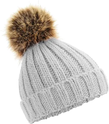 Produktbild von Beechfield Kinder Strickmütze mit Bommel BC4143 (Einheitsgröße) (Hellgrau)