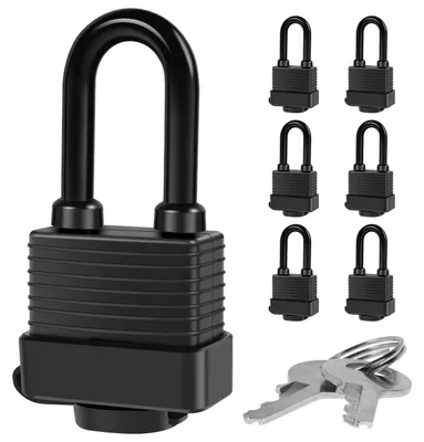 Image de 6 cadenas en laiton, de même modèle, étanches, pour une utilisation en extérieur, avec 12 clés