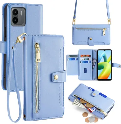 Produktbild von Handykette Xiaomi Hülle mit Band Handyhülle Kartenfächer Kunstleder Umhängetasche Redmi A1 / A2 Hellblau