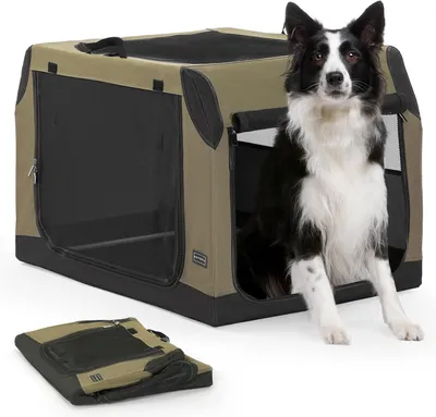 Image de Cage de transport pour chien - Cage de voyage pour chiot - Transport sûr pour animaux de compagnie - Pliable et légère