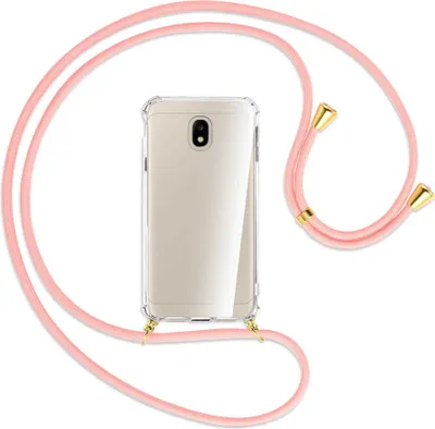 Produktbild von Handykette Backcover-Schutzhülle mit Band (Metall goldfarben) für Samsung Galaxy J3 2017 - rosa