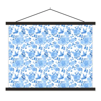 Produktbild von MuchoWow® Textilposter Blumen - Muster - Blau 40x30 cm mit schwarzem Rahmen - Dekorationen
