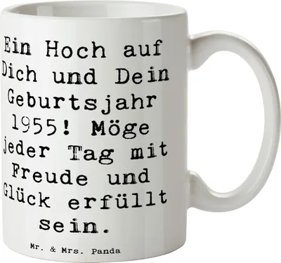 Produktbild von Mr. & Mrs. Panda Becher Spruch 1955 Geburtstag - Weiß - Geschenk, Pott, besondere Botschaft, Jubiläum, Geboren am, Happy Birthday, Alter, haferl, Kaffeebecher, Tasse