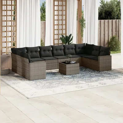 Produktbild von 11-tlg. Garten-Sofagarnitur mit Kissen Grau Poly Rattan 3219470