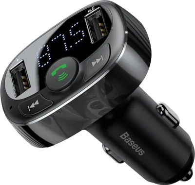 Immagine prodotto di Caricabatterie da auto Baseus + Trasmettitore FM Baseus T-Typed S-09A 2X USB-A, MicroSD 3.4A, Nero