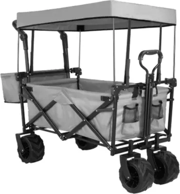 Zdjęcie produktu dla Składany wózek ręczny XL - 262 l - Wózek ogrodowy - Z drążkiem do pchania - Terenowy - Zdejmowany dach - Nośność 115 kg - Szary