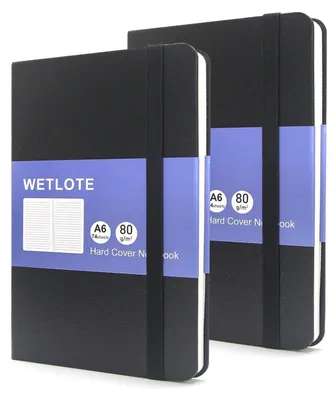 Image de Cahier A6 ligné, lot de 2, couverture rigide, format 9x14 cm, 74 feuilles, grammage 80 g/m², couleur noire