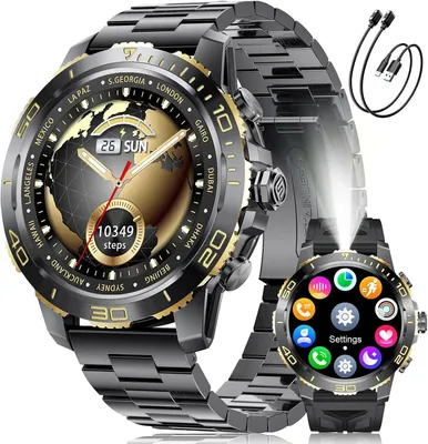 Smartwatch Herren 1,43" AMOLED, 800mAh Akku, Metallarmband, Bluetooth Anrufe, 200+ Sportmodi, Herzfrequenz/Schlafmonitor, IP68 wasserdicht,Android iOS