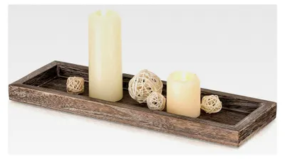 Produktbild von Rechteckiges Holztablett 38 cm: Längliches Vintage Kerzentablett aus Holz für Tischdekoration