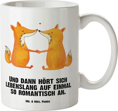 Produktbild von Mr. & Mrs. Panda Jumbo Tasse Füchse Liebe - Weiß - Geschenk, Große, Ehe, jumbotasse, Freundin, Fox, Kaffeepott, Ehefrau, Henkelbecher, Keramiktasse, Teepott, Fuchs