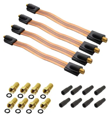 Produktbild von 4x PremiumX Fensterdurchführung Flachkabel Fenster und Türen Slim 26 cm vergoldet mit 8 F-Stecker Gummitülle