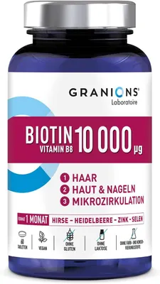 Immagine prodotto di BIOTINA ad alto dosaggio 10.000 mcg – ZINCO – COMPLESSO DI VITAMINE B – SELENIO – Pelle Capelli Unghie – Compresse di Biotina ad alto dosaggio