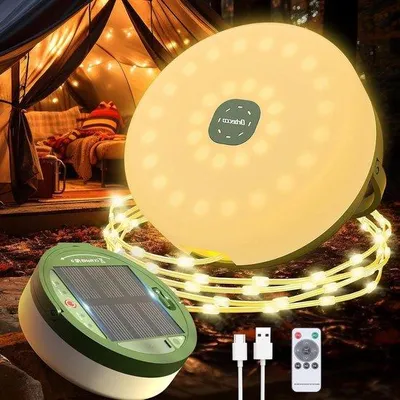 Image de Lampe de camping étanche avec 8 modes d'éclairage, recharge USB, lampe de tente portable pour l'extérieur, le jardin et les décorations de Noël