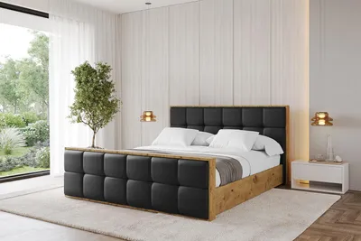 Produktbild von ALTDECOR Polsterbett mit Bettkasten -  ENZO7-Z - 180x200 Schwarz Kunstleder- Bett mit Matratze H3/H4, Kopfteil und Fußteil, Boxbett, Doppelbett mit Stauraum
