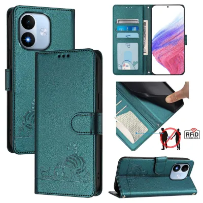 Obrázek produktu pro Kožené pouzdro pro Xiaomi Redmi Note 17 4G, sladká kočka Flip pouzdro s funkcí stojánku a peněženkou zelené