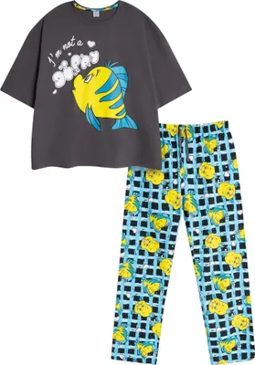 Image de La Petite Sirène - Pyjama à pantalon long pour femme, manches courtes NS9381 (L) (gris/bleu)