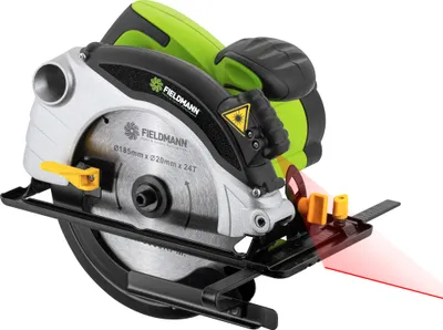 Obrázek produktu pro FIELDMANN FDK 201302-E Okružní pila, zabudovaný laser, nastavitelná hloubka a sklon řezu, příkon 1300 W, otáčky motoru 4 500 ot./min, řezný kotouč Ø 185 mm