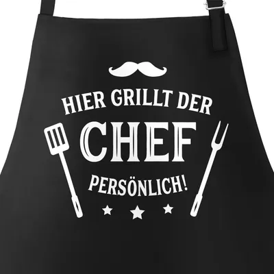 Produktbild von Grill-Schürze für Männer mit Spruch Hier grillt der Chef persönlich Moonworks®  schwarz unisize