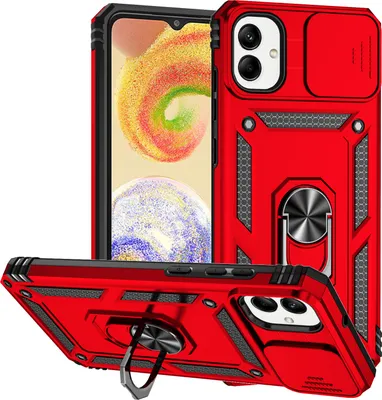 Image de Étui pour Samsung Galaxy A05 étui double couche avec couvercle coulissant pour appareil photo et anneau de support rouge
