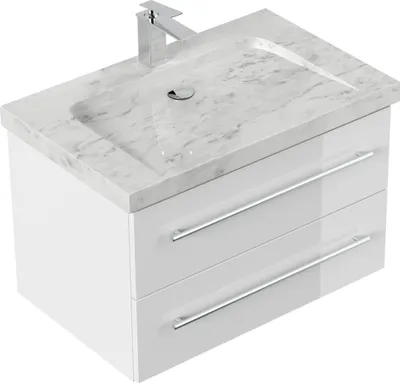 Produktbild von Badmöbel Waschplatz Marmor Carrara White "YAMO 75" weiß Hochglanz