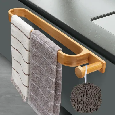 Image de Porte-serviettes 40 cm, barre porte-serviettes en bambou sans perçage, porte-serviettes adhésif, porte-serviettes pour invités, anneau porte-serviettes pour salle de bains et cuisine, porte-serviettes de bain, porte-serviettes de cuisine, porte-serviettes de porte…